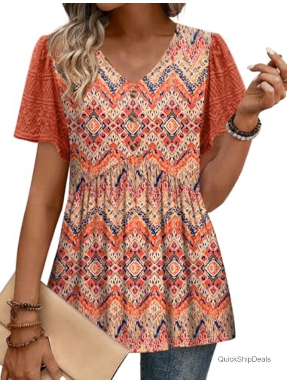 Womens Babydoll Peplum Tunic Top Lace Short Sleeve V Neck Blouse